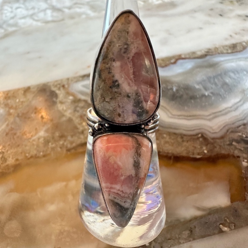 2501 Artisan Silver and Pink Rhodochrosite Gemstone Statement Ring
